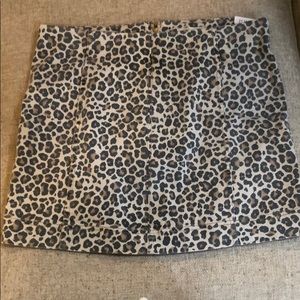 Leopard denim skirt 15” long, zips in back